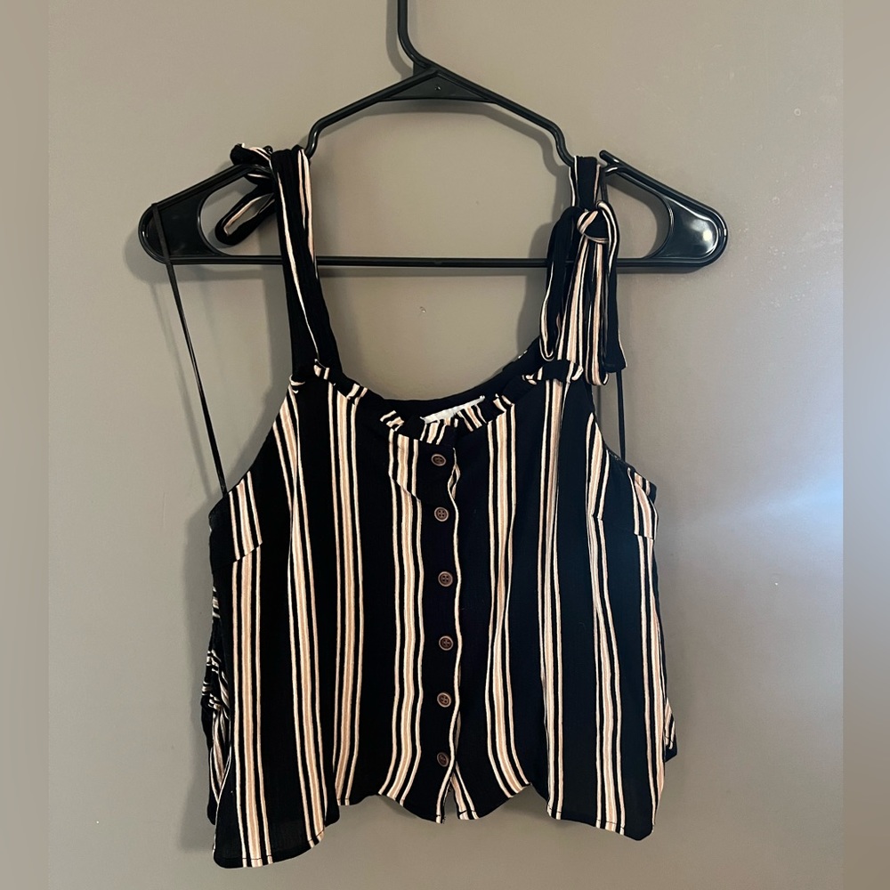 Pink & black pinstripe blouse